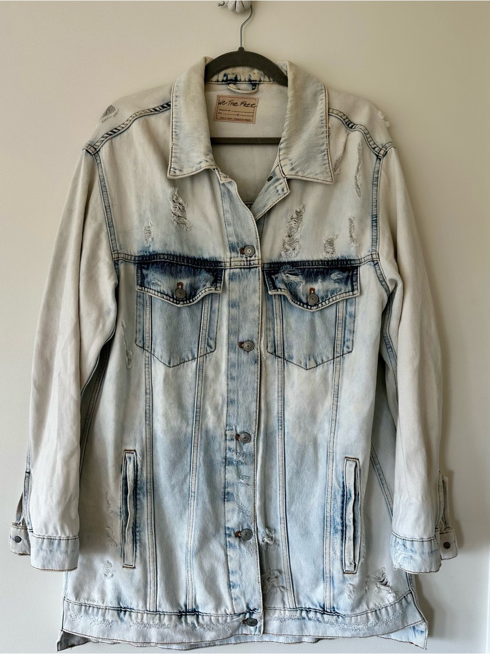 We The Free Light Blue Distressed Denim Jacket